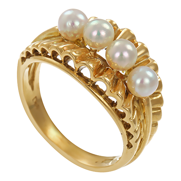 Ring, 14K, Gelbgold, Zuchtperlen 