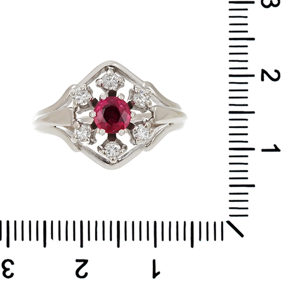 Ring, 14K, Weißgold, Rubin, Brillanten