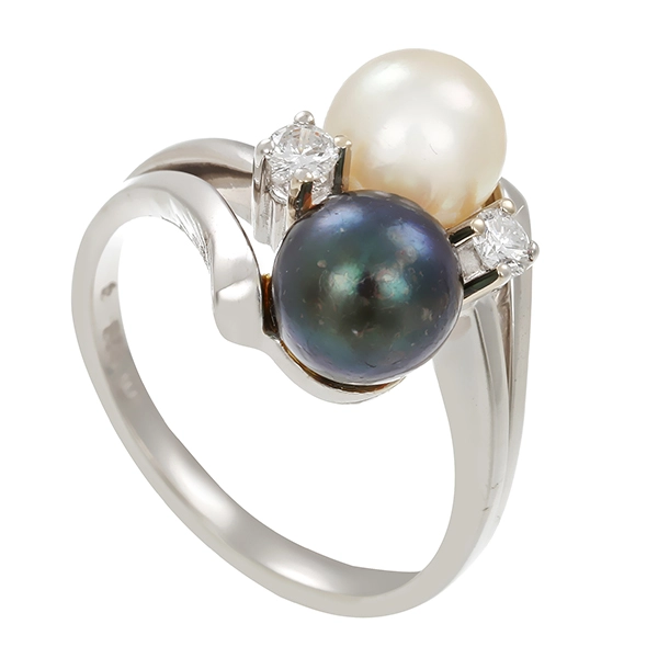 Ring, 14K, Weißgold, Perlen, Brillanten