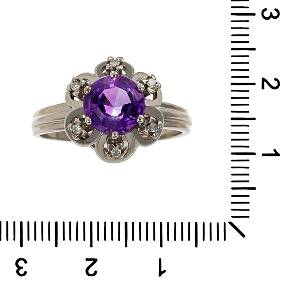 Ring, 14K, Weißgold, Amethyst, Diamant