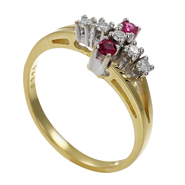 Ring, 14K, Gelb-/Weißgold, Rubine, Brillanten