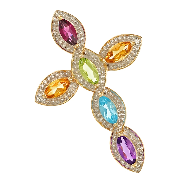 Anhänger, 14K, Gelb-/Weißgold, diverse Edelsteine