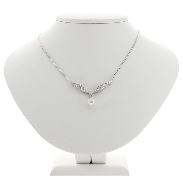 Collier, 14K, Weißgold, Perle, Diamanten
