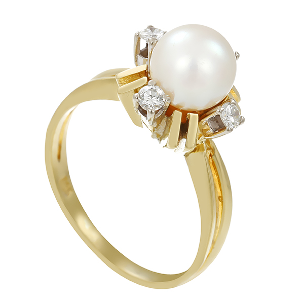Ring, 14K, Gelbgold, Perle, Brillanten