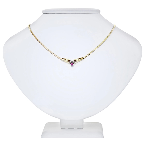 Collier, 14K, Gelbgold, Rubin, Diamanten