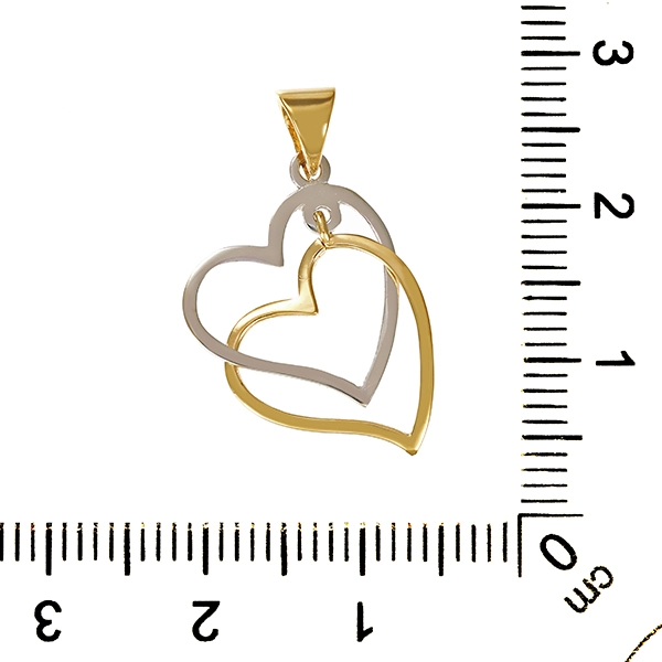 Anhänger, 14K, Gelb-/Weißgold, Herzen