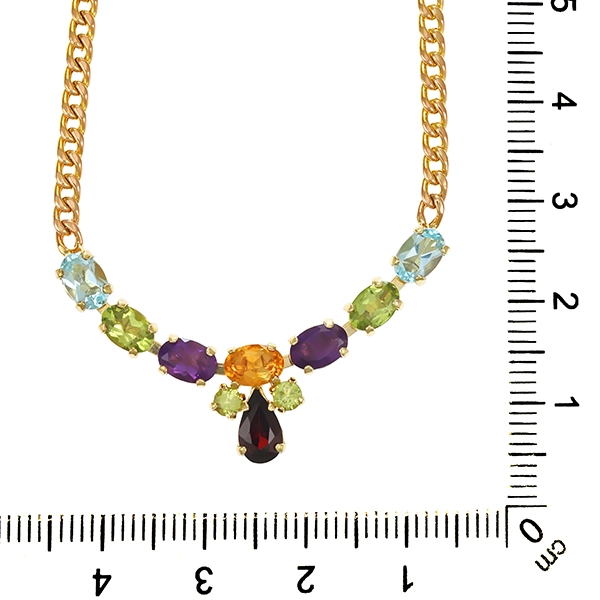 Collier, 14K, Gelbgold, diverse Edelsteine