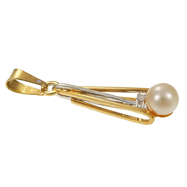Anhänger, 14K, Gelbgold, Perle, Diamant