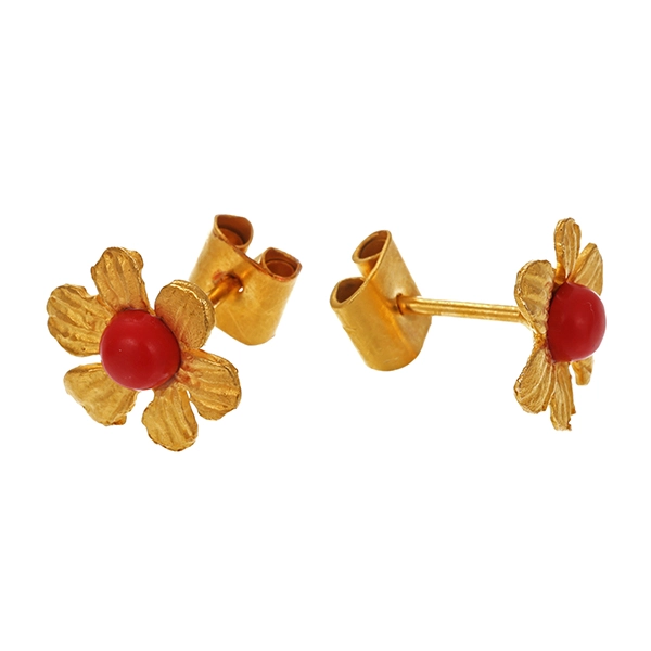 Ohrstecker, 18K, Gelbgold, Schmucksteine, Blumen