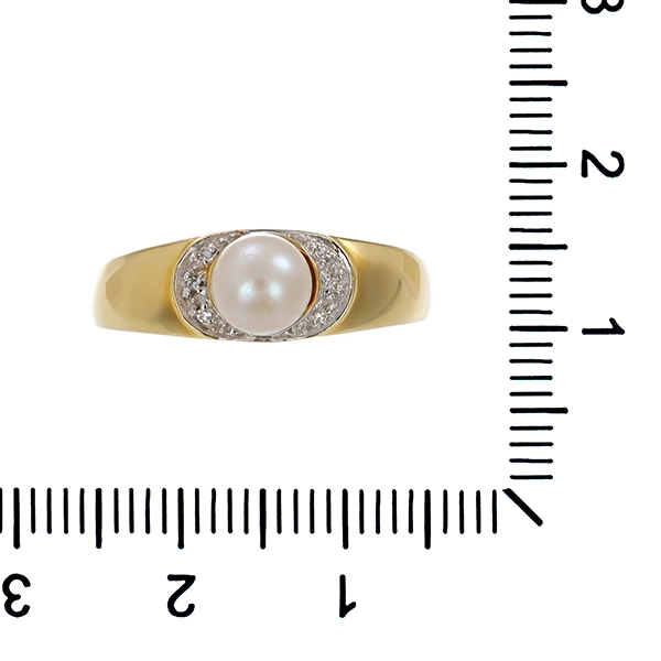 Ring, 14K, Gelb-/Weißgold, Perle, Diamanten