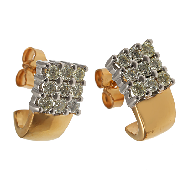 Steckcreolen, 14K, Gelb-/Weißgold, Brillanten