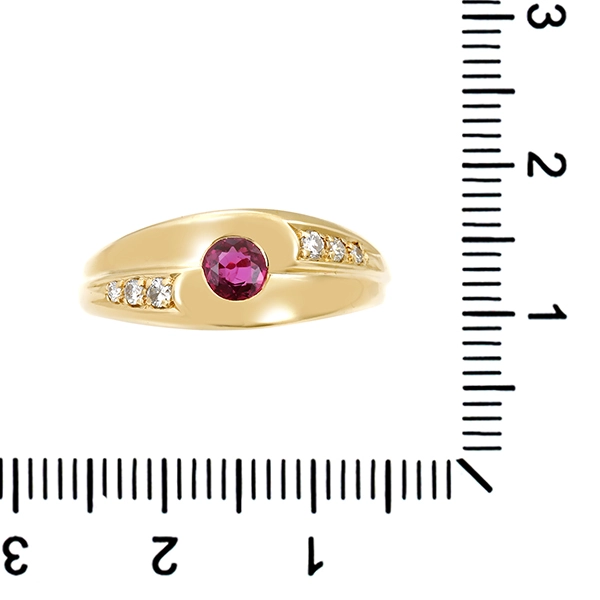Ring, 14K, Gelbgold, Rubin, Brillanten