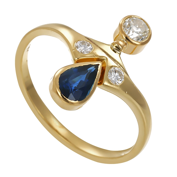 Ring, 18K, Gelbgold, Saphir, Diamant, Brillanten