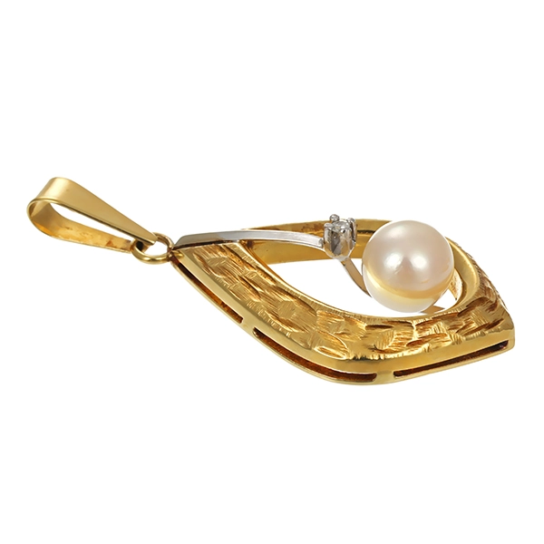 Anhänger, 14K, Gelbgold, Perle, Diamant