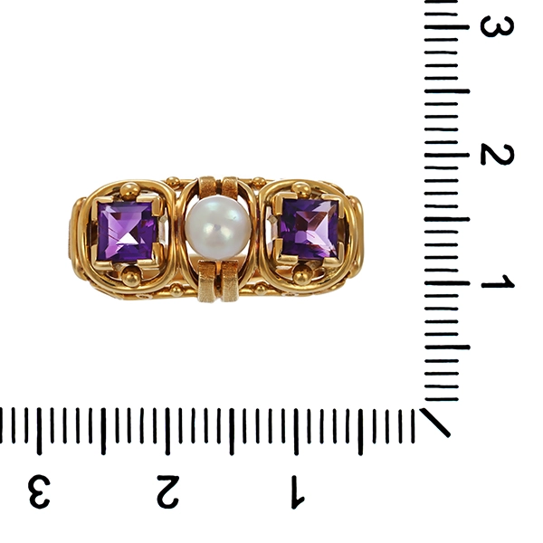 Ring, 14K, Gelbgold, Perle, Amethyst