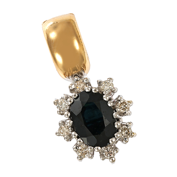 Anhänger, 14K, Gelb-/Weißgold, Saphir, Brillanten