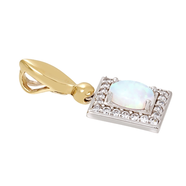Anhänger, 14K, Gelb-/Weißgold, Synth. Opal, Zirkonia