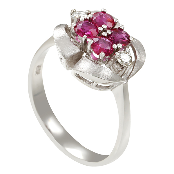 Ring, 14K, Weißgold, Brillant, Rubin