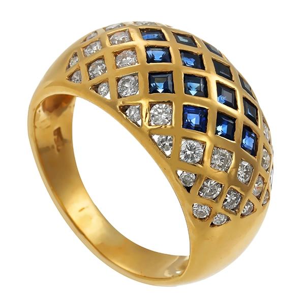 Ring, 18K, Gelbgold, Saphire, Brillanten