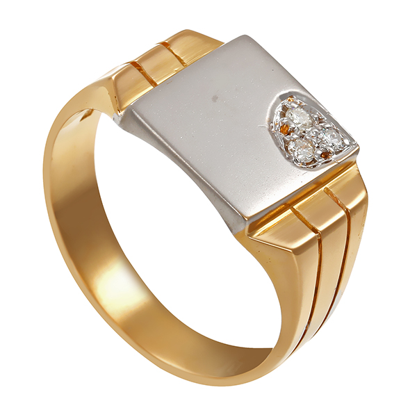 Herrenring, 18K, Gelb-/Weißgold, Brillanten