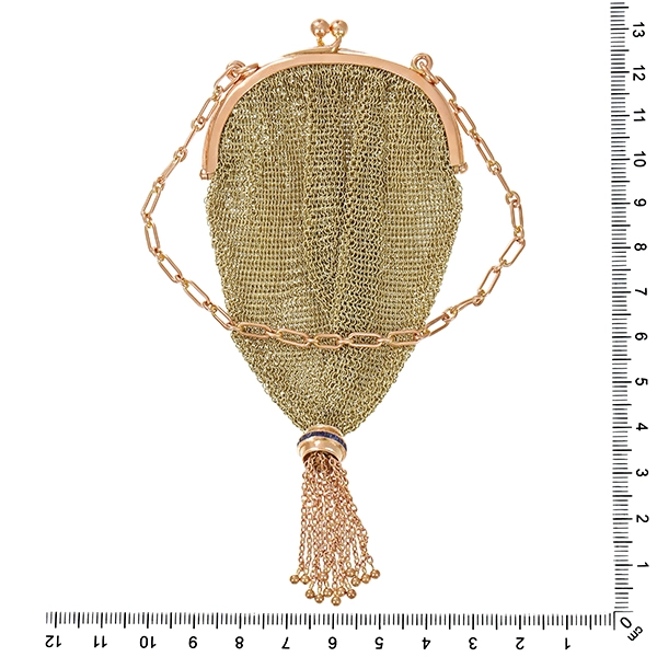 Kleine Tasche, 8K, Gelbgold, synth. Saphire