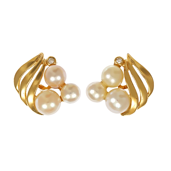 Ohrringe, 14K, Gelbgold, Perlen, Diamant
