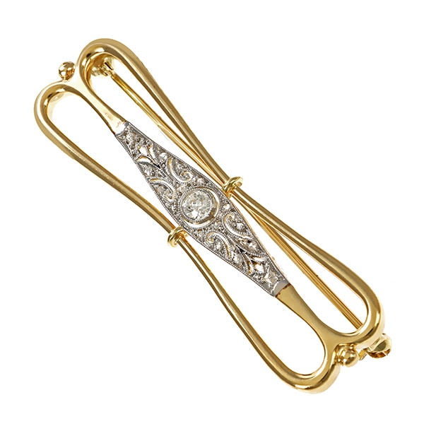 Brosche, 14K, Gelb-/Weißgold, Diamant, Diamantrosen