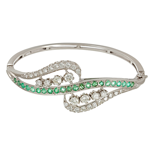 Armreif, 14K, Weißgold, Brllanten, Smaragde