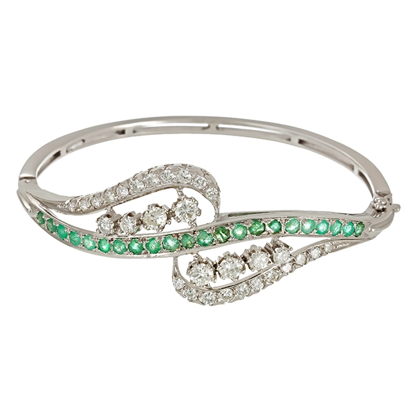 Armreif, 14K, Weißgold, Brllanten, Smaragde