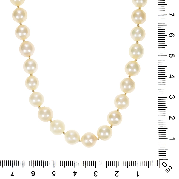 Perlenkette, 14K, Weißgold mit Rubinen, Länge 48 cm