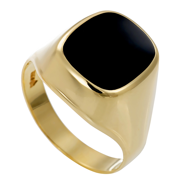 Herrenring, 14K, Gelbgold, Onyx