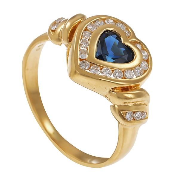 Ring, 18K, Gelbgold, Brillant, Saphir, Herz