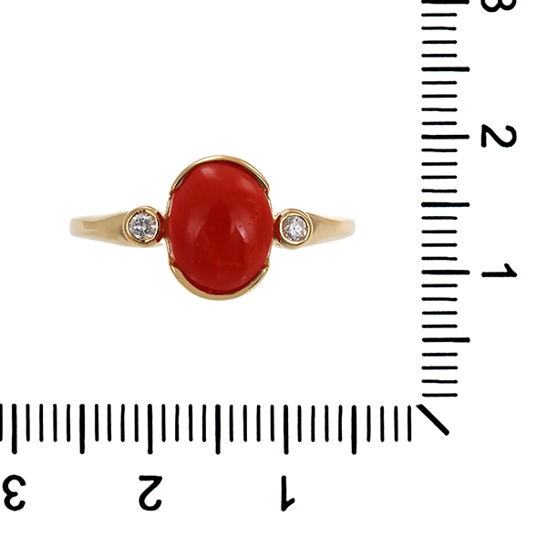 Ring, 14K, Gelbgold, Koralle, Zirkonia