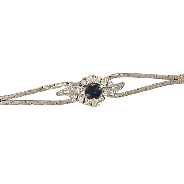 Armband, 14K, Weißgold, rhodiniert, Brillant, Saphir