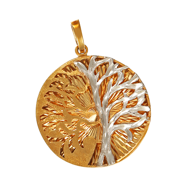 Anhänger, 9K, Gelb-/Weißgold, Lebensbaum