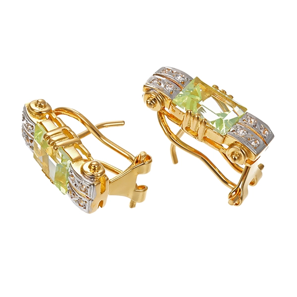 Clip-Stecker, 18K,Gelb-/Weißgold, Quarz, Zirkonia