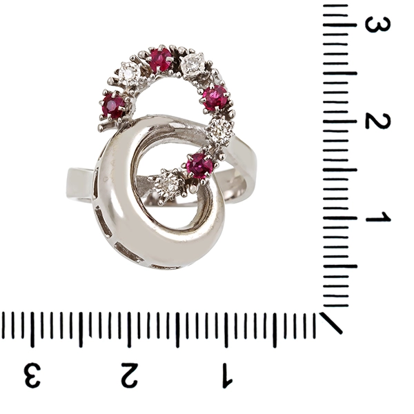 Ring, 14K, Weißgold, Rubine, Diamanten