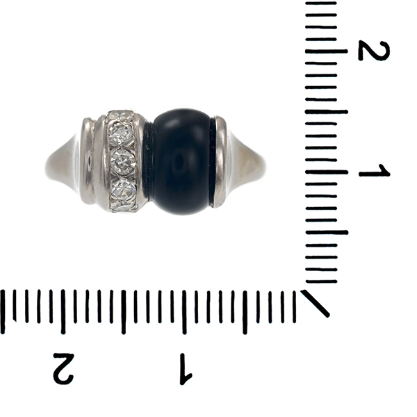 Ring, 14K, Weißgold, Diamanten, Onyx