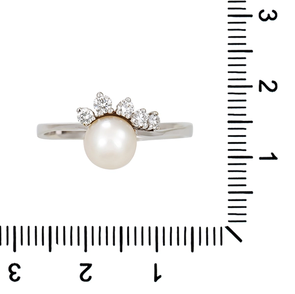 Ring, 14K, Weißgold, Perle, Brillanten