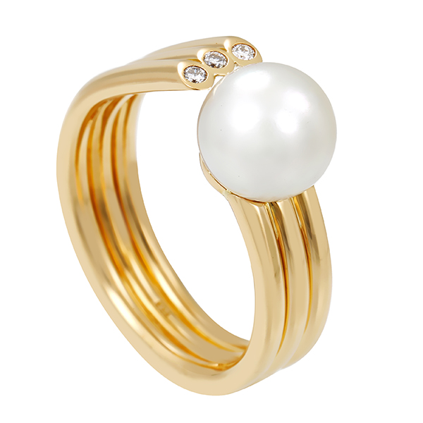 Ring, 18K, Gelbgold, Perle, Brillanten