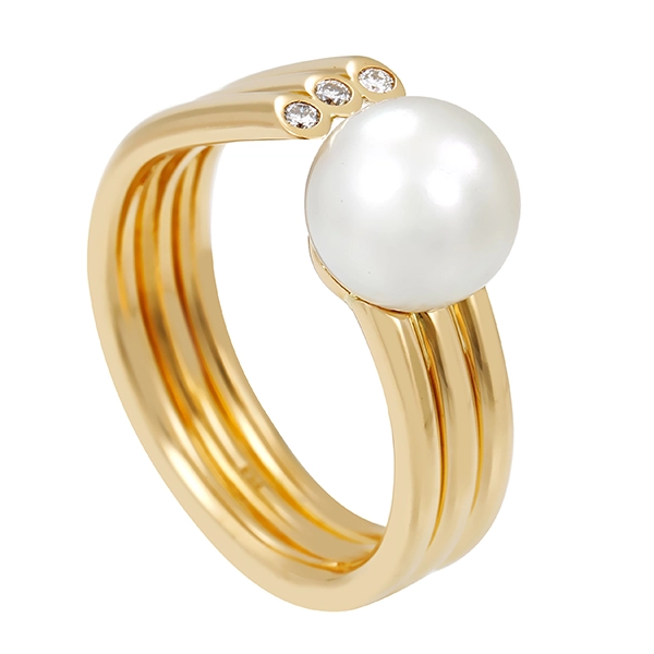 Ring, 18K, Gelbgold, Perle, Brillanten