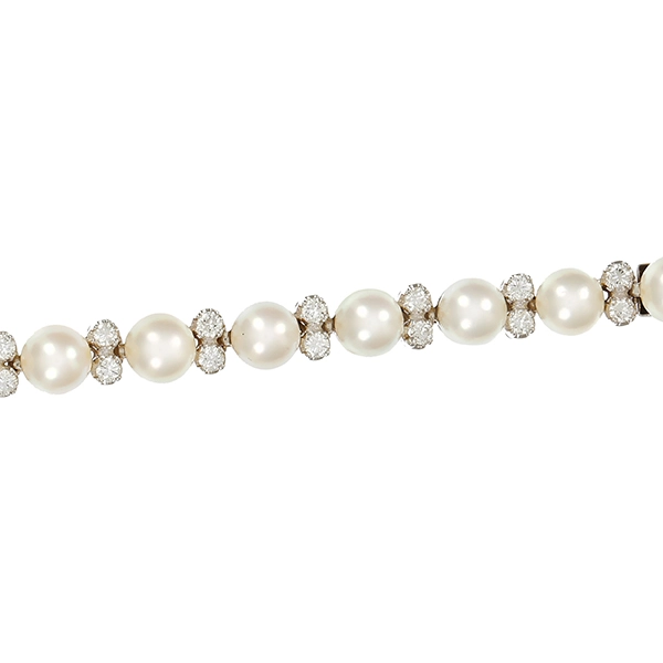 Armband, 18K, Weißgold, Perlen, Brillanten 1,33 ct