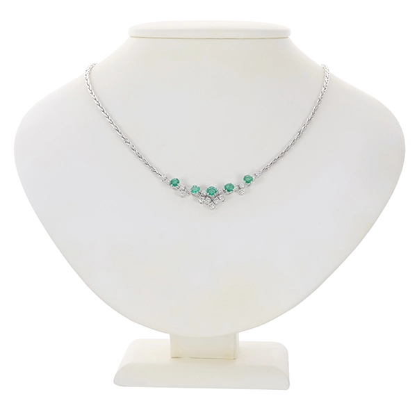 Collier, 18K, Weißgold, Brillant, Smaragd