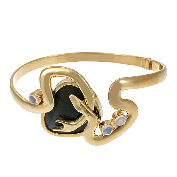 Armreif, 14K, Gelbgold, Labradorit, Mondstein
