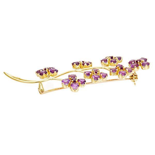 Brosche, 18K, Gelbgold, Amethyst