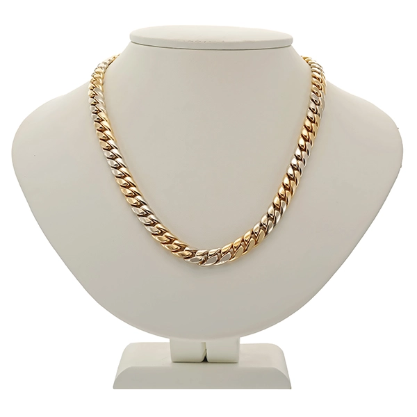 Kette, 14K, Gelb-/Weißgold, Panzer-