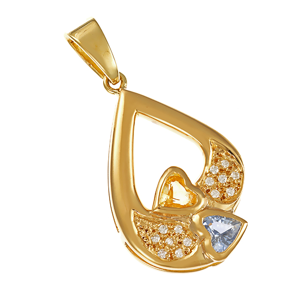 Anhänger, 14K, Gelbgold, Brillant, Saphir