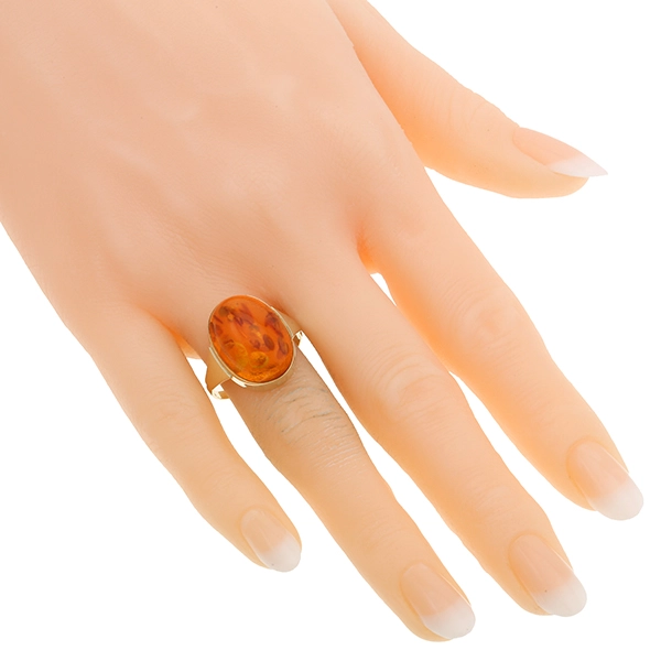 Ring, 14K, Gelbgold, Bernstein