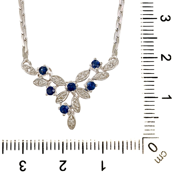 Collier, 14K, Weißgold, Saphire, Diamanten