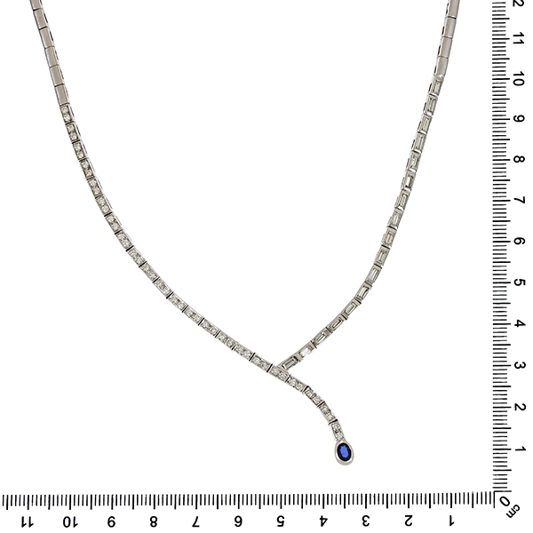 Collier, 18K, Weißgold, Brillanten, Diamanten, Saphir